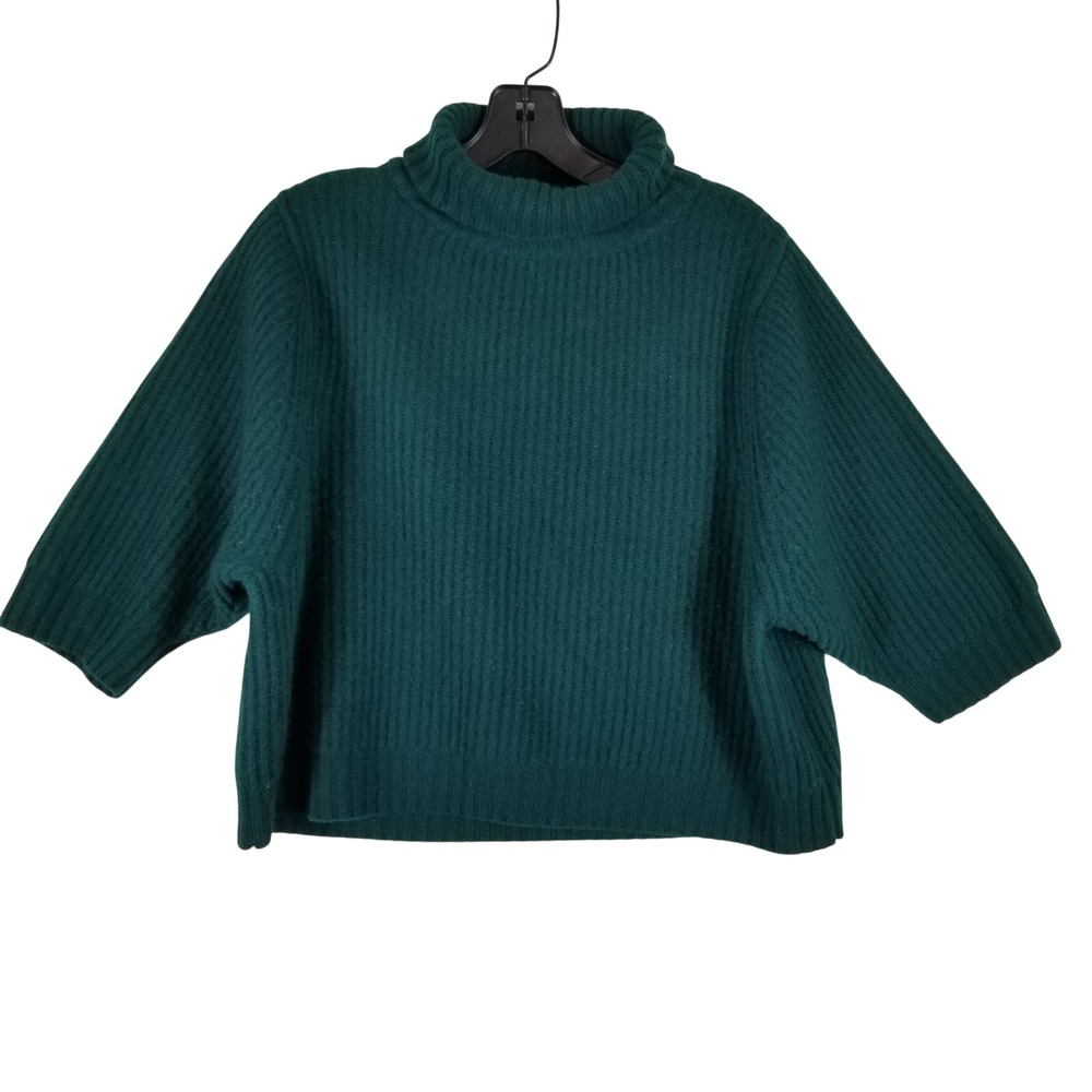 Oats Cashmere Turtleneck Sweater Womens XS Green Ribbed Dolman‎ Sleeve Pullover
